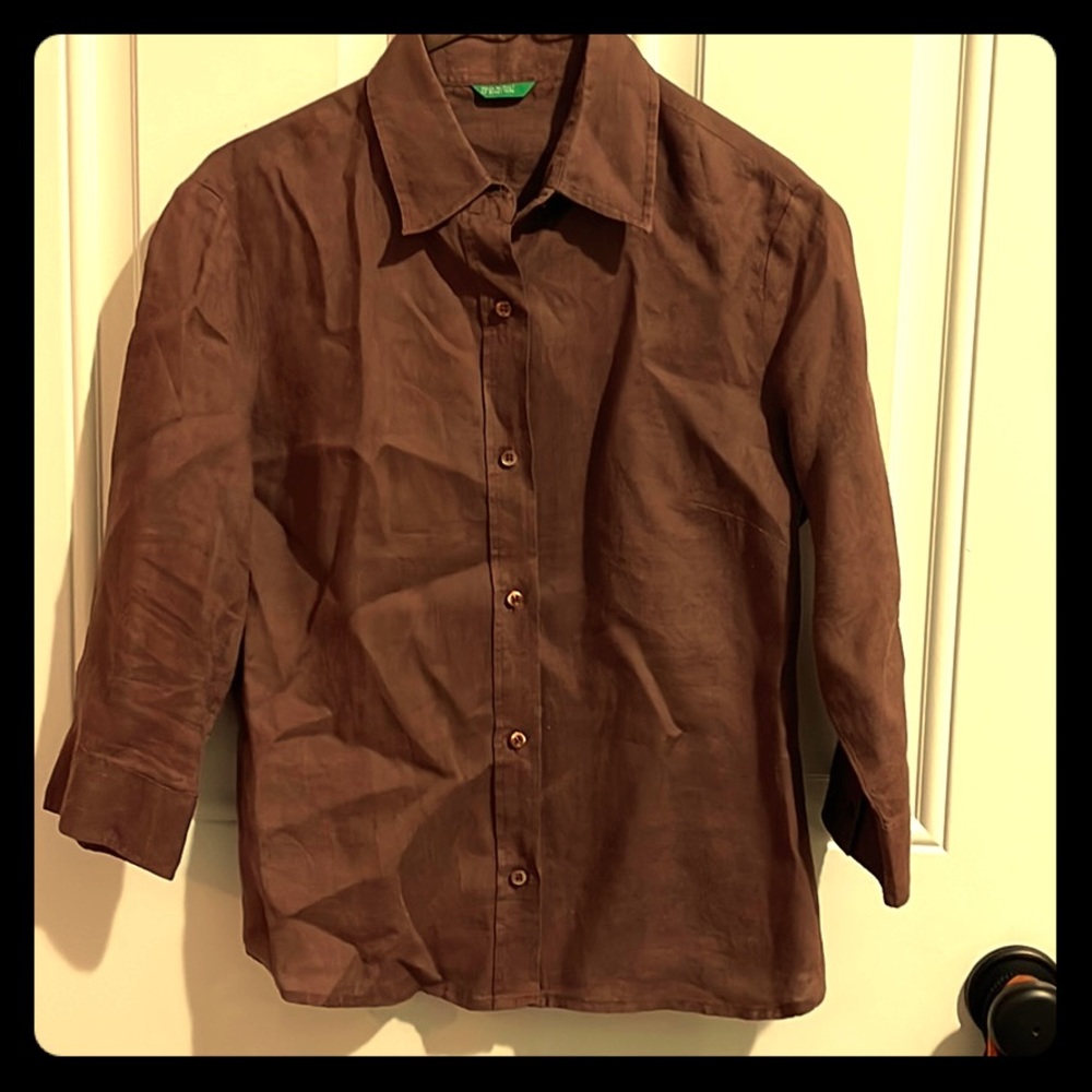 Benetton Italian Brown Linen 3/4 shirt